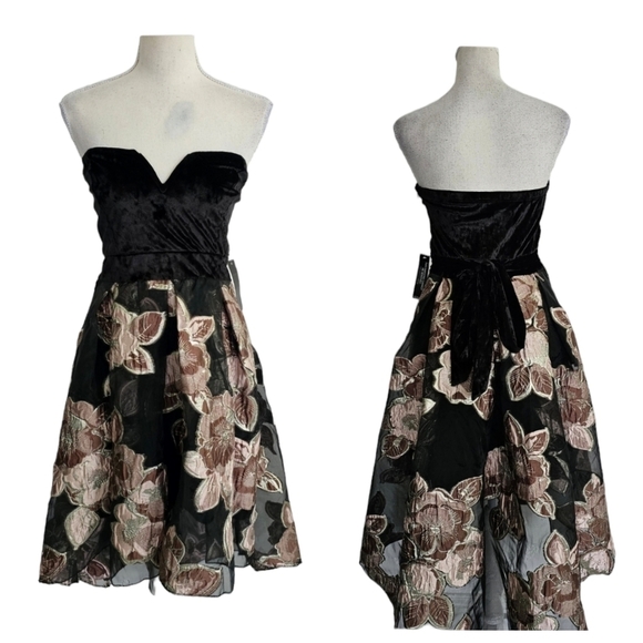 Venus Strapless High Low Velvet Floral Dress - Picture 1 of 12